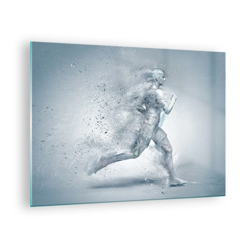 Tablou pe sticlă - Silueta unei figuri care aleargă într-o formă abstractă - 70x50cm - Energie pură cristalină - Decorațiune modernă pentru perete pentru living și dormitor ARTTOR