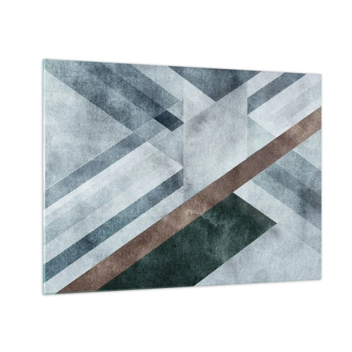 Tablou pe sticlă - Abstracție geometrică în tonuri reci cu un accent verde închis - 70x50cm - Eleganța sofisticată a geometriei - Decorațiune modernă pentru perete pentru living și dormitor ARTTOR