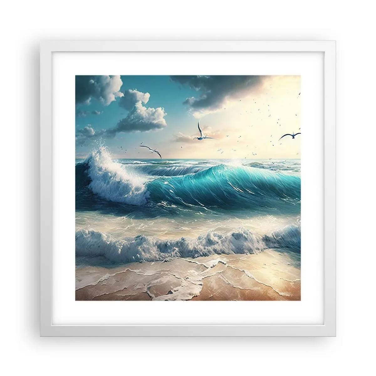 Poster în ramă albă - Sunetul valurilor doar pentru tine - 40x40 cm