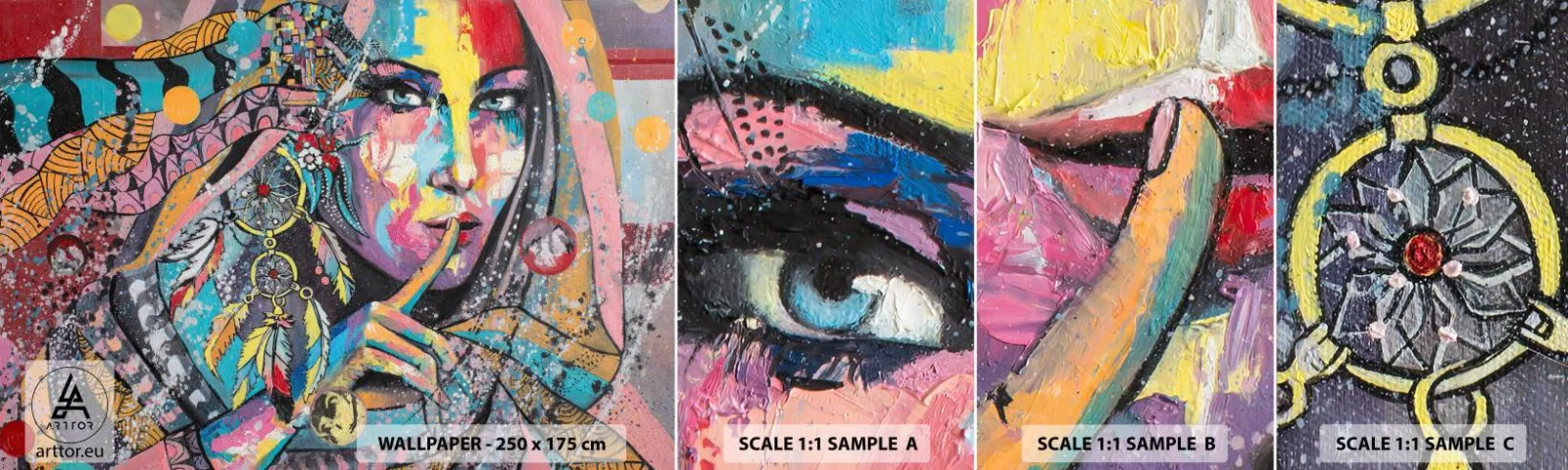 Mostră de Tapet Standard Eco - Taci până când înțelegi - Femeie, Portretul unei femei, Boho - 100x30 cm