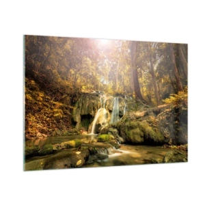 Tablou pe sticlă - Cascada de pădure în verde - 100x70 cm