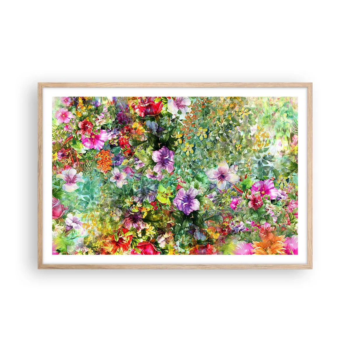 Poster în ramă de stejar deschis - Să ne pierdem în flori - 91x61 cm
