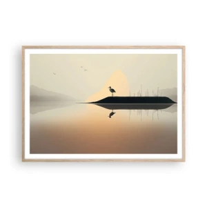 Poster în ramă de stejar deschis - Domn pe lac - 100x70 cm