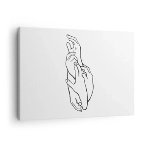 Tablou pe pânză Canvas - O schiță minimalistă a mâinilor împreunate într-un gest de delicatețe. - 70x50cm - Atingere bună - Decorațiune modernă pentru perete pentru living și dormitor ARTTOR