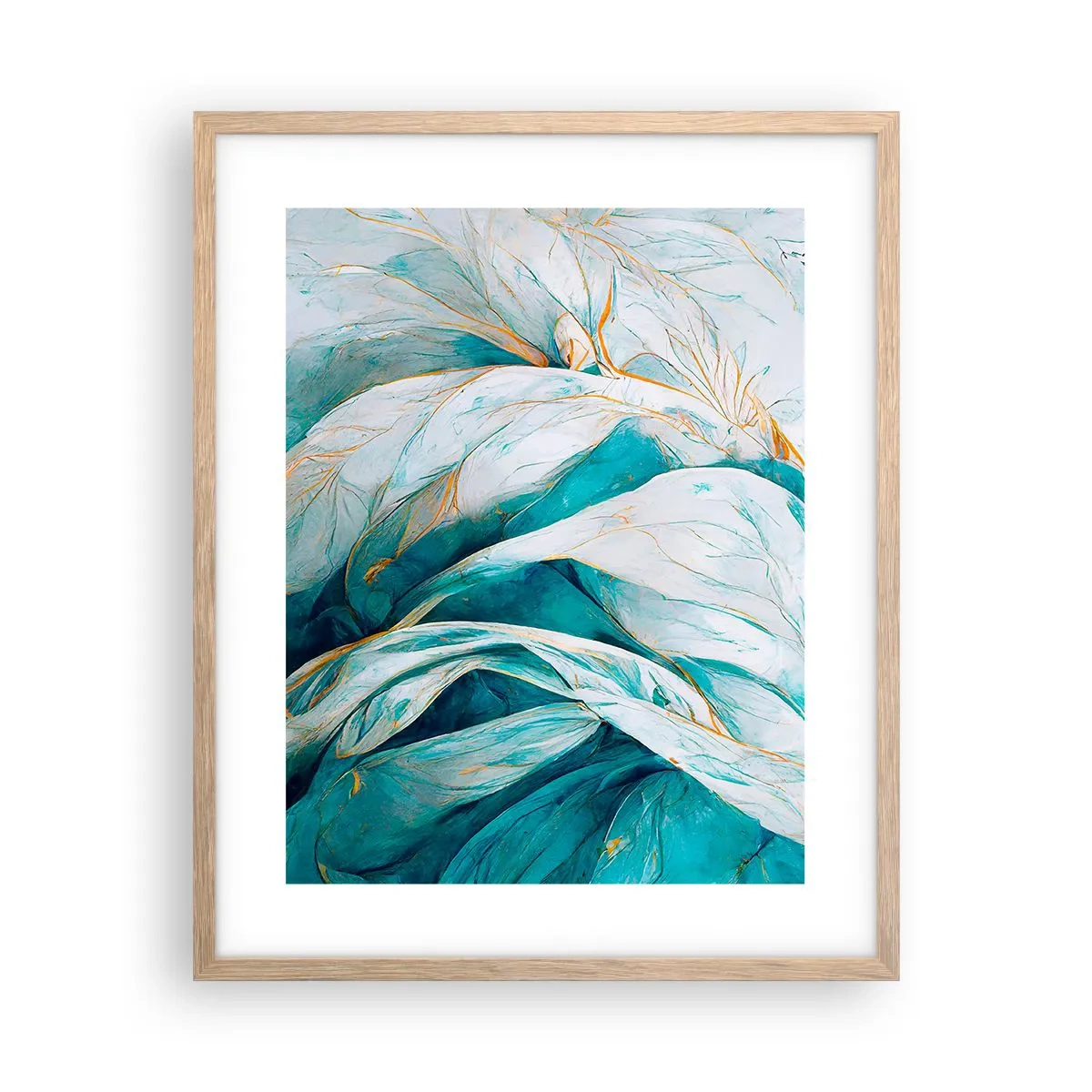 Poster în ramă de stejar deschis - Abstractul albastru cu motiv auriu - 40x50 cm