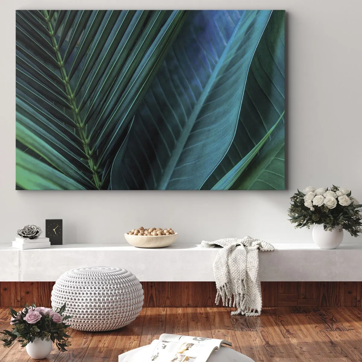 Tablou pe pânză Canvas - Prim-plan al frunzelor verzi tropicale - 70x50cm - Anatomia verdelui - Decorațiune modernă pentru perete pentru living și dormitor ARTTOR