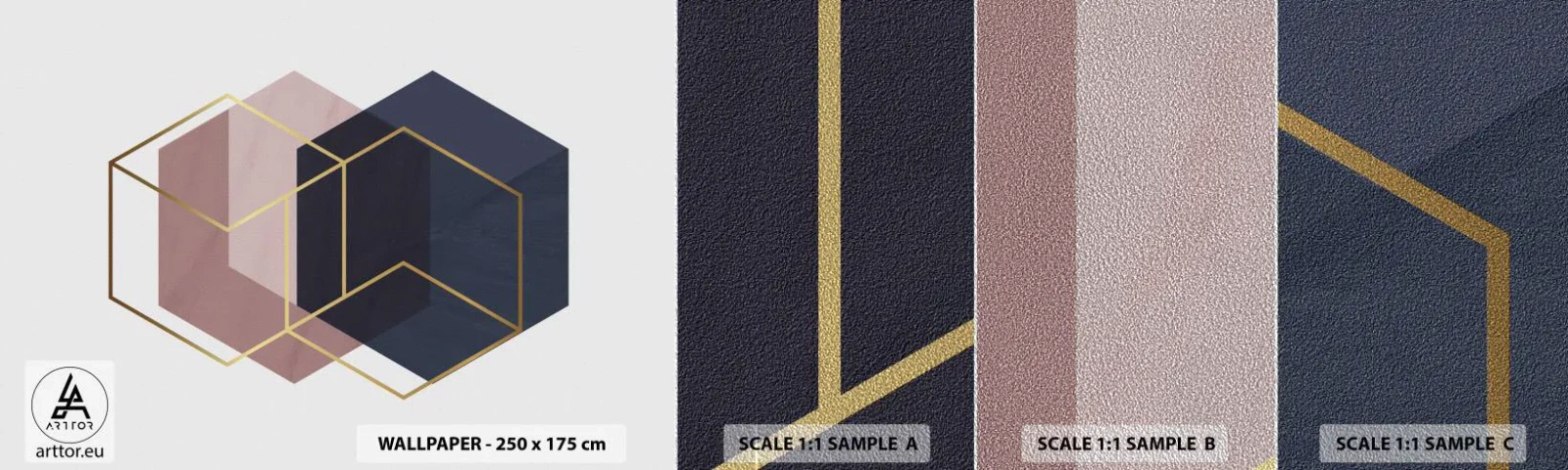 Mostră tapet Premium Sand - Puterea simplității - Abstracția, Bucată, Hexagen - 100x30 cm