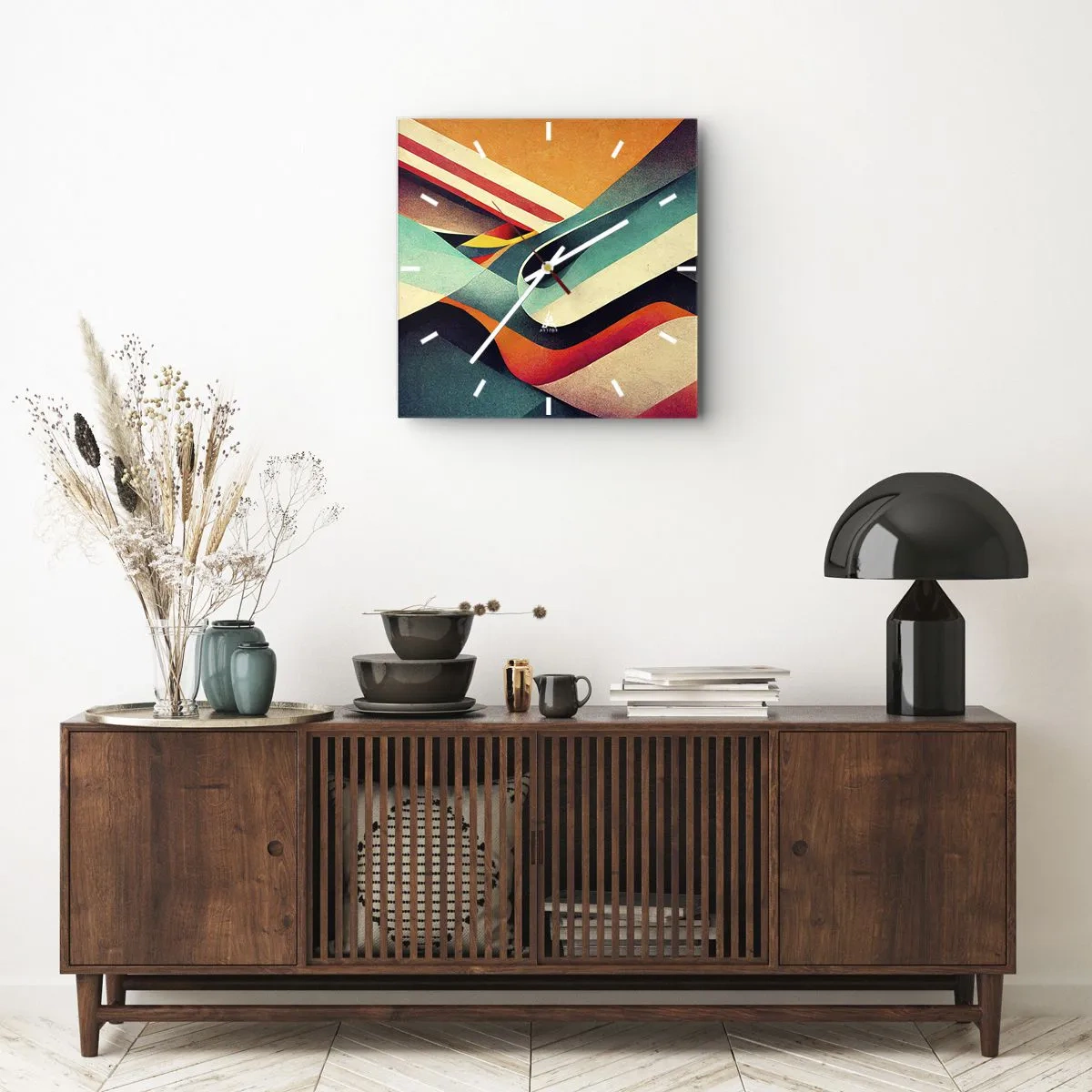 Ceas de perete - Ceas pe sticlă - Compoziție intensă - 40x40 cm