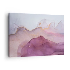 Tablou pe pânză Canvas - O compoziție abstractă în nuanțe de violet și auriu. - 70x50cm - Valuri de liliac și violet - Decorațiune modernă pentru perete pentru living și dormitor ARTTOR