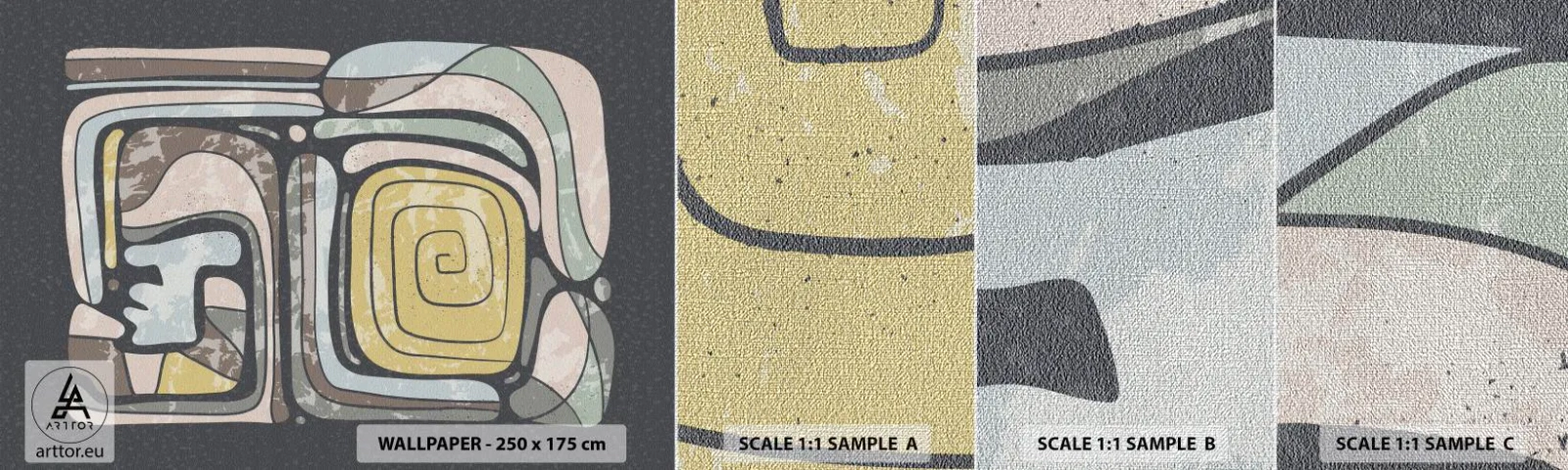 Mostră tapet Premium Canvas - Abstracție în spirit precolumbian - Abstracția, Boho, În vârstă - 100x30 cm