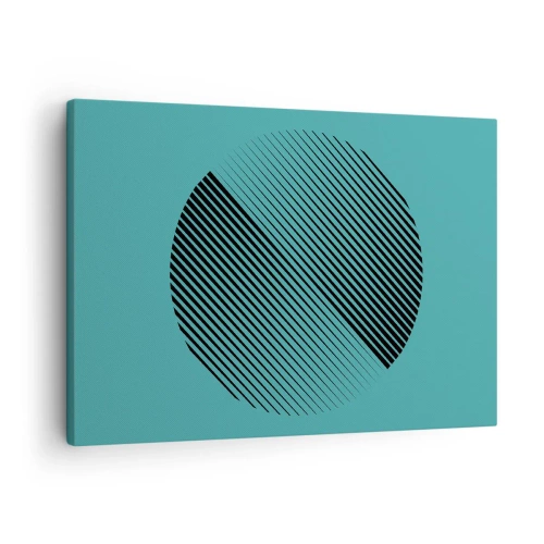 Tablou pe pânză Canvas - Un cerc minimalist cu linii pe un fundal turcoaz. - 70x50cm - Cercul - o variație geometrică - Decorațiune modernă pentru perete pentru living și dormitor ARTTOR