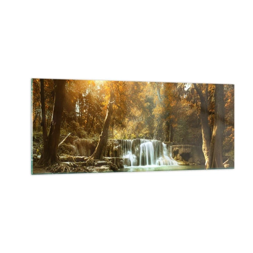 Tablou pe sticlă - Cascadă în parc - 100x40 cm