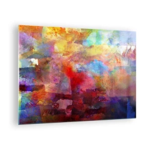 Tablou pe sticlă - Abstracție colorată în nuanțe intense - 70x50cm - O privire în interiorul curcubeului - Decorațiune modernă pentru perete pentru living și dormitor ARTTOR