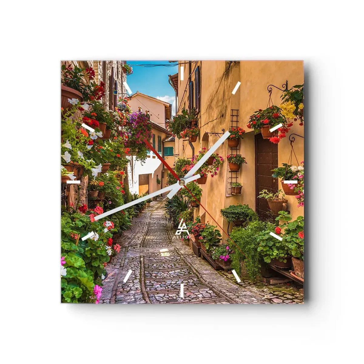 Ceas de perete - Ceas pe sticlă - Străduță italiană - 40x40 cm