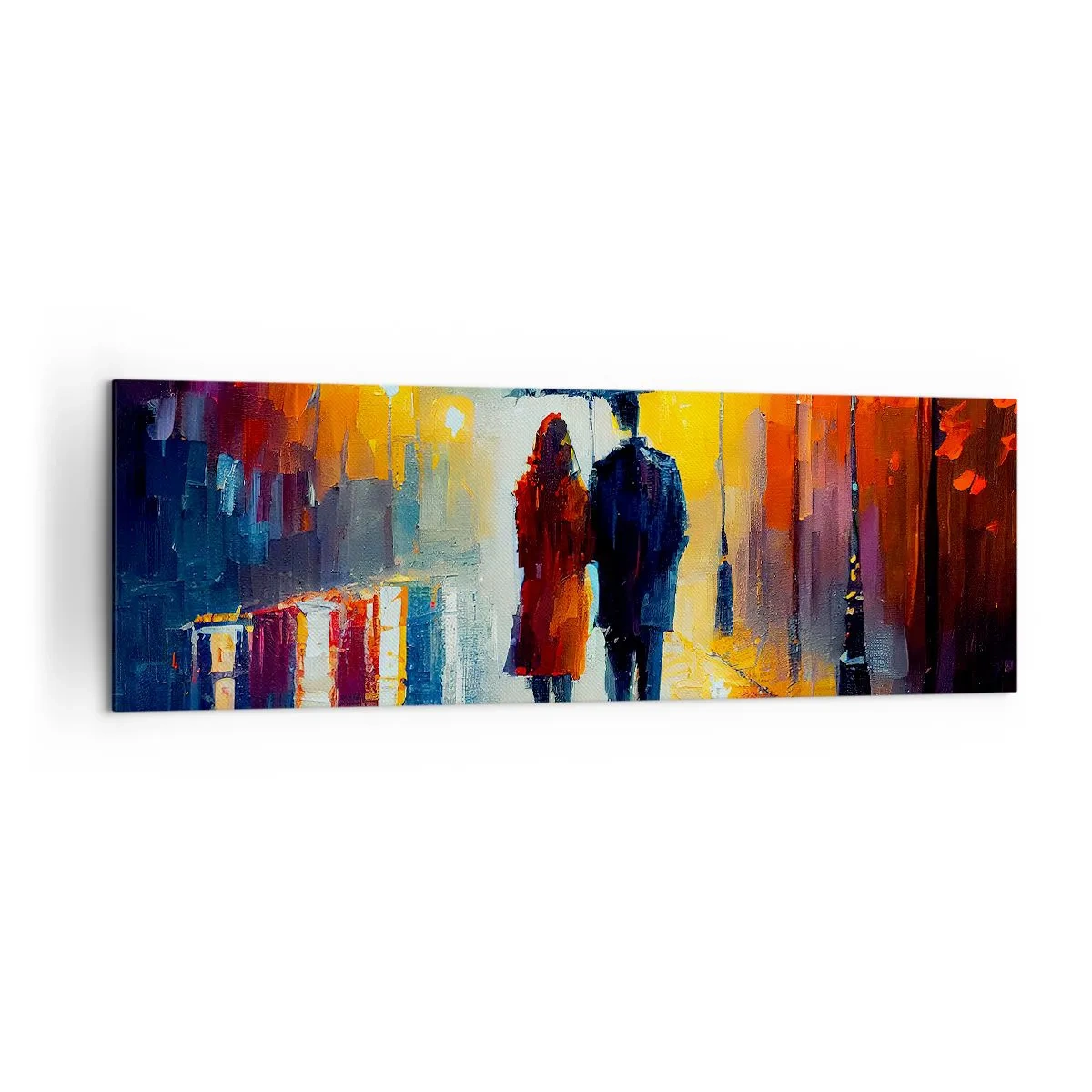 Tablou pe pânză - Împreună - o noapte plină de culoare - 160x50 cm
