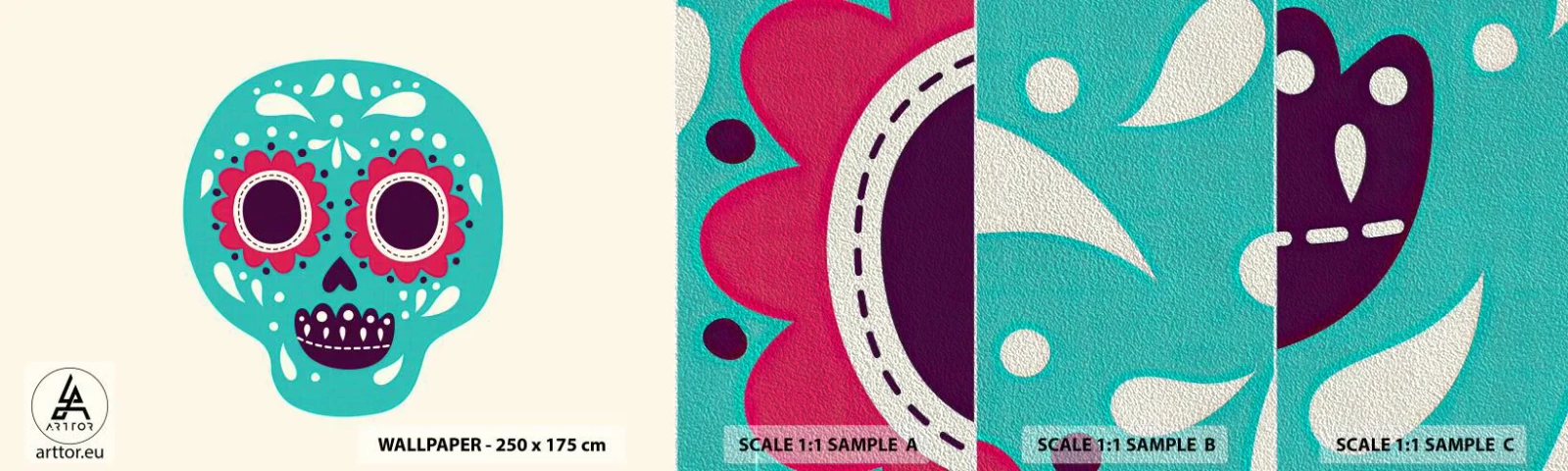 Mostră tapet Premium Sand - Viața - distracție până la moarte - Craniu, Mexic, mexican - 100x30 cm