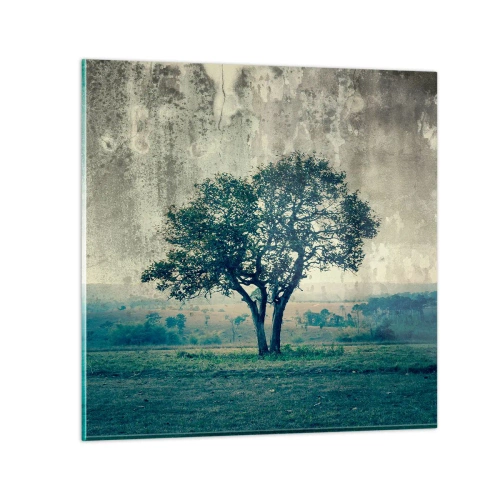 Tablou pe sticlă - Un măr pe o pajiște albastră? - 30x30 cm