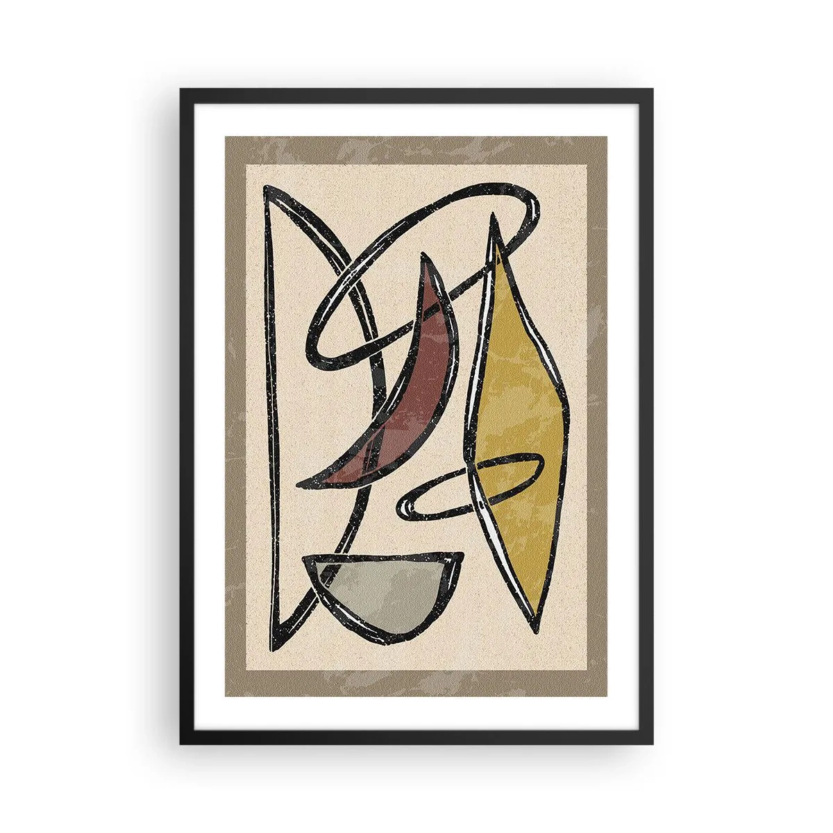 Poster în ramă neagră - Abstracție geometrică în nuanțe de bej și maro - 50x70cm - Vertical și orizontal - Decorațiune modernă pentru perete pentru living și dormitor ARTTOR