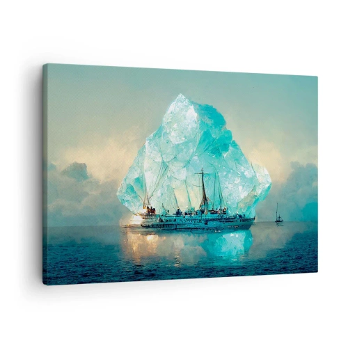 Tablou pe pânză Canvas - O navă cu un aisberg maiestuos în fundal - 70x50cm - Diamant arctic - Decorațiune modernă pentru perete pentru living și dormitor ARTTOR