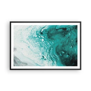 Poster în ramă neagră - Dizolvându-se în alb și turcoaz - 91x61 cm