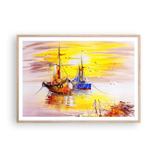 Poster în ramă de stejar deschis - O binemeritată odihnă în port - 100x70 cm