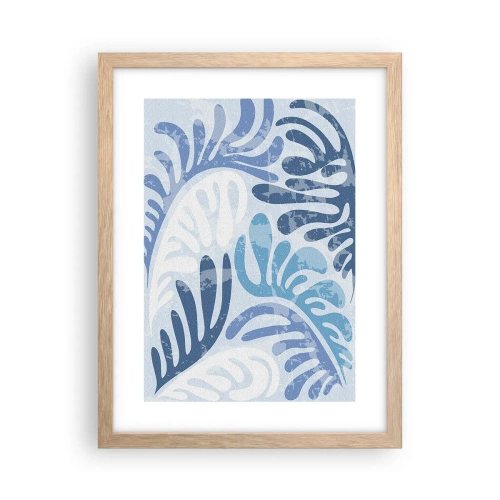 Poster în ramă de stejar deschis - Ferigi albastre - 30x40 cm