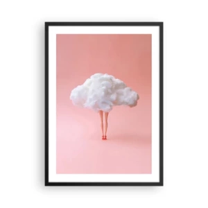 Poster în ramă neagră - Un nor elegant cu picioare pe un fundal roz - 50x70cm - Dulce promisiune - Decorațiune modernă pentru perete pentru living și dormitor ARTTOR