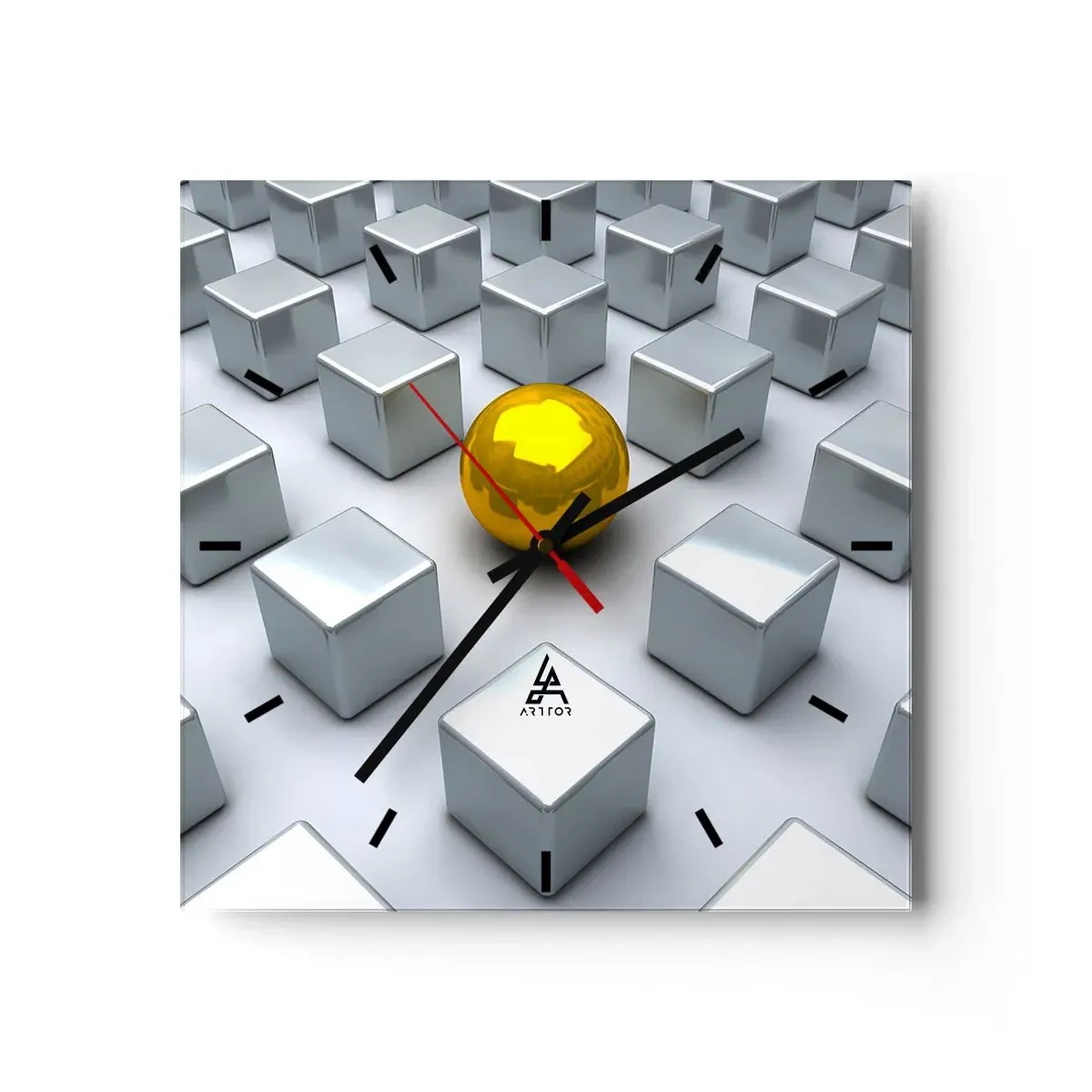 Ceas de perete - Ceas pe sticlă - De ce eu? Compoziție geometrică - 30x30 cm