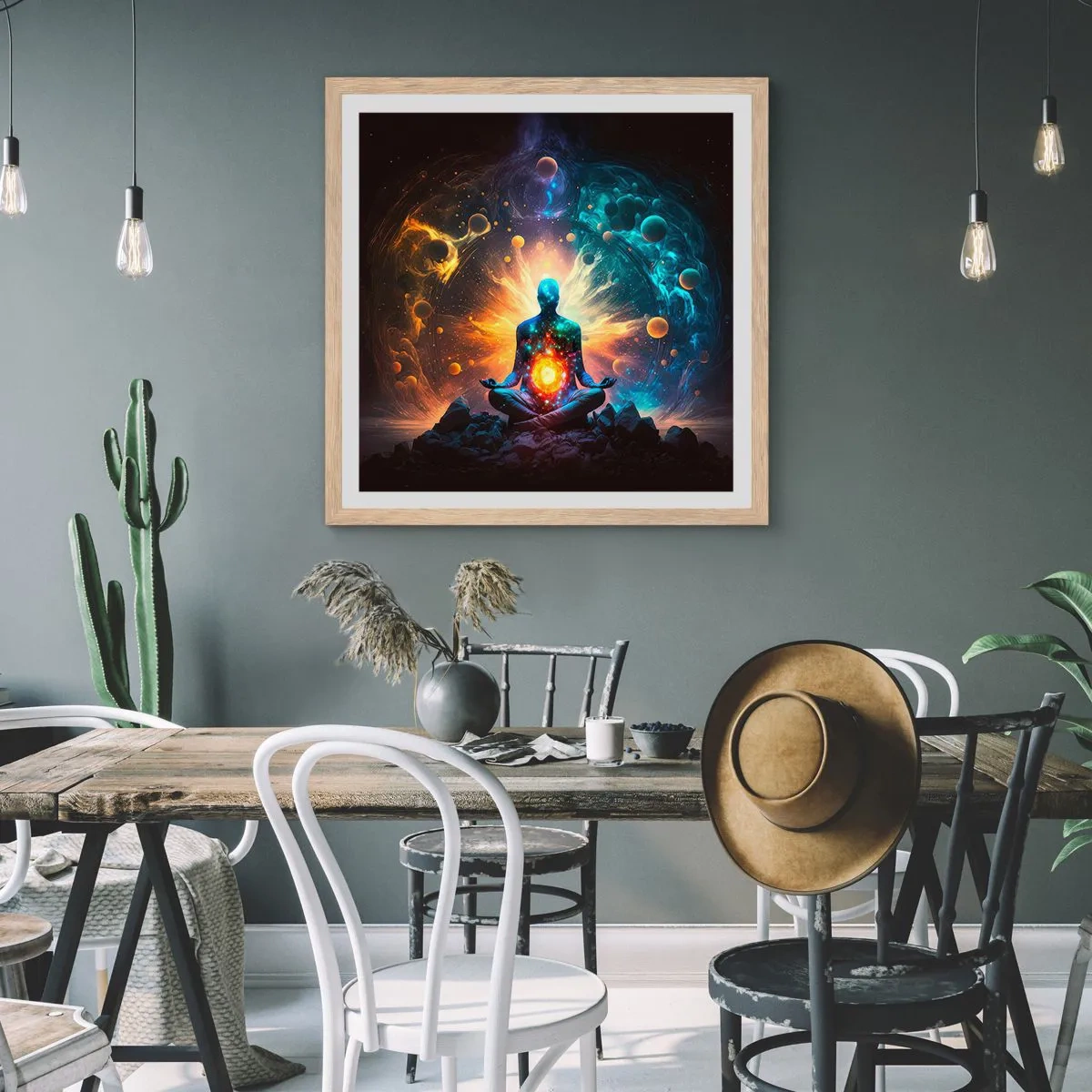 Poster în ramă de stejar deschis - Liniște cosmică - 50x50 cm