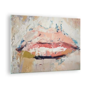 Tablou pe sticlă - Imagine abstractă a buzelor într-o tehnică de pictură expresivă - 70x50cm - Trezește simțurile - Decorațiune modernă pentru perete pentru living și dormitor ARTTOR