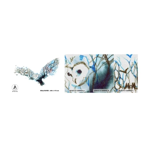 Mostră tapet Premium Canvas - Pe aripile pădurii - Abstracția, Bufniţă, Pasăre - 100x30 cm