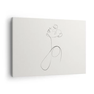 Tablou pe pânză Canvas - Schiță de față minimalistă în linii pe fundal alb - 70x50cm - Încâlcită în vise - Decorațiune modernă pentru perete pentru living și dormitor ARTTOR