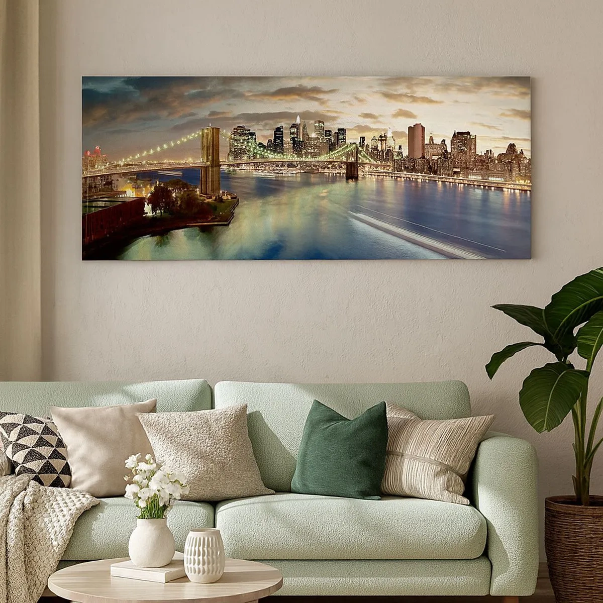 Tablou pe pânză - O seară luminată deasupra Manhattan-ului - 100x40 cm