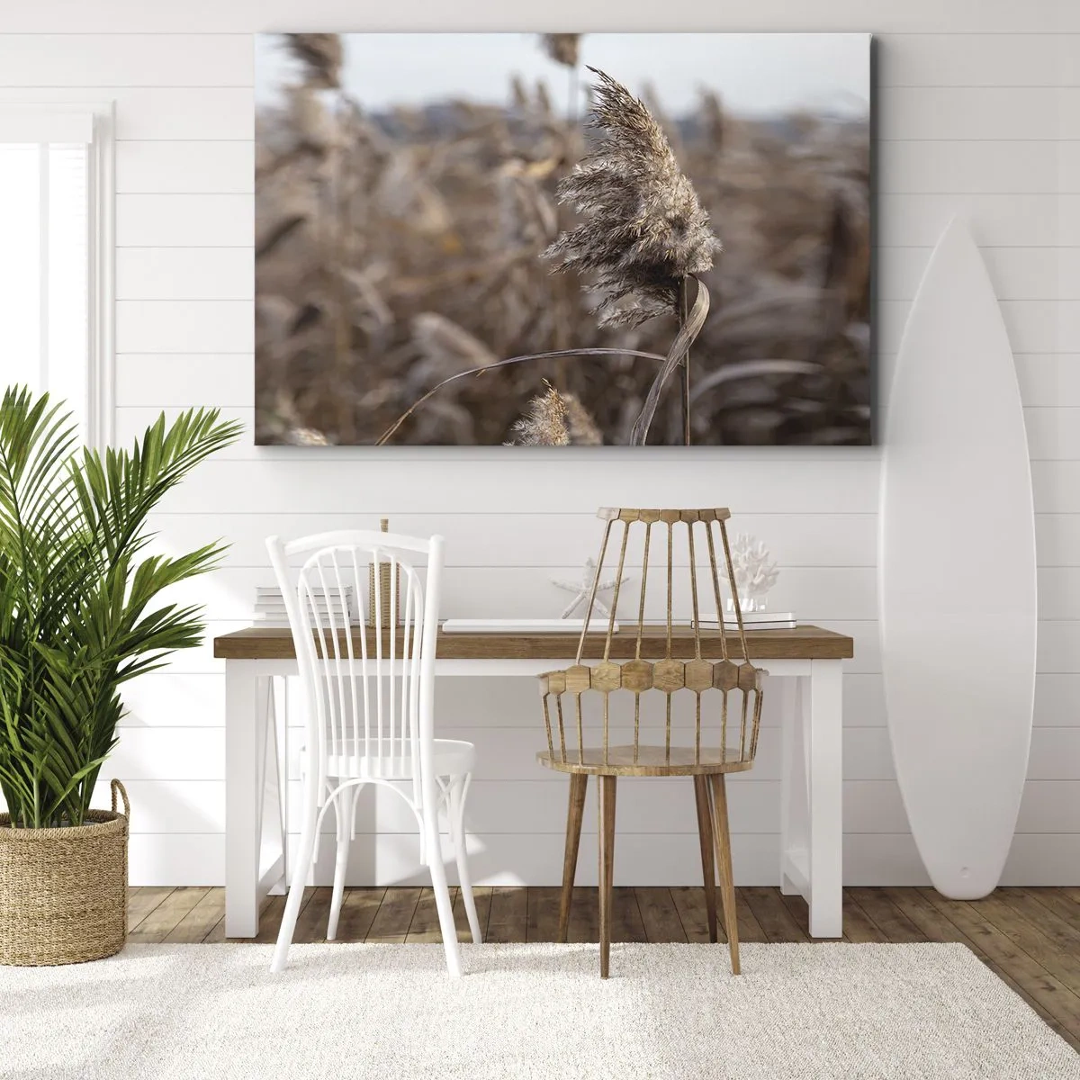 Tablou pe pânză Canvas - Ierburi delicate în nuanțe de bej pe fundalul naturii - 70x50cm - E timpul să zbori cu vântul - Decorațiune modernă pentru perete pentru living și dormitor ARTTOR