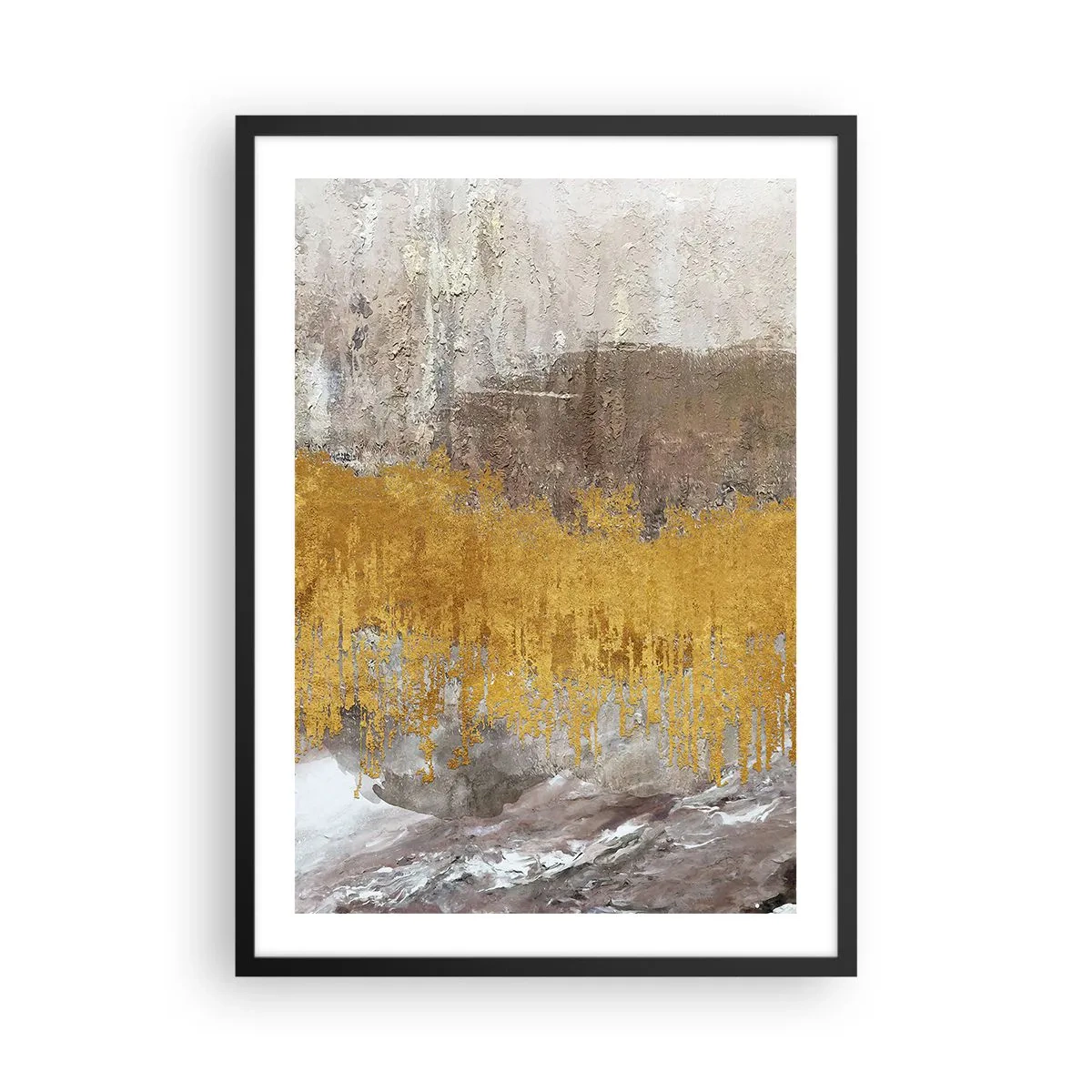 Poster în ramă neagră - Textură abstractă în auriu și bej cu efect de adâncime - 50x70cm - O suflare de aur - Decorațiune modernă pentru perete pentru living și dormitor ARTTOR