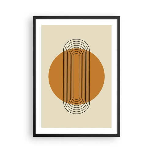 Poster în ramă neagră - Model geometric cu cercuri și linii portocalii - 50x70cm - Planul perfect - Decorațiune modernă pentru perete pentru living și dormitor ARTTOR