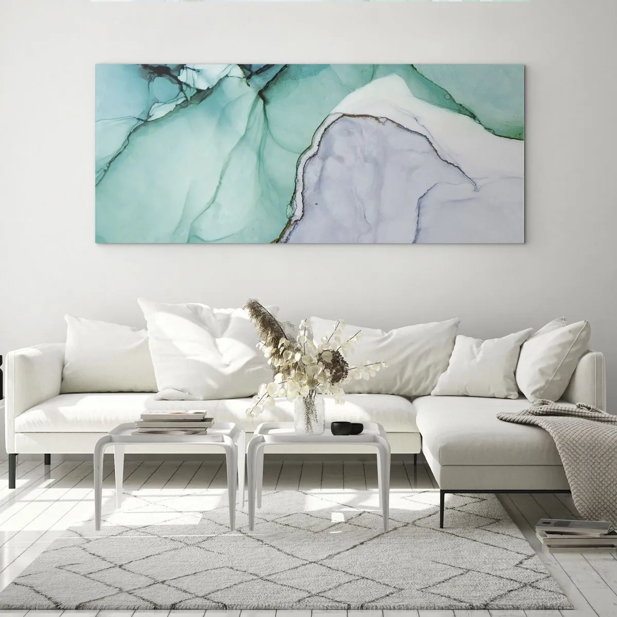 Tablou pe sticlă - Studiu în turcoaz - 100x40 cm