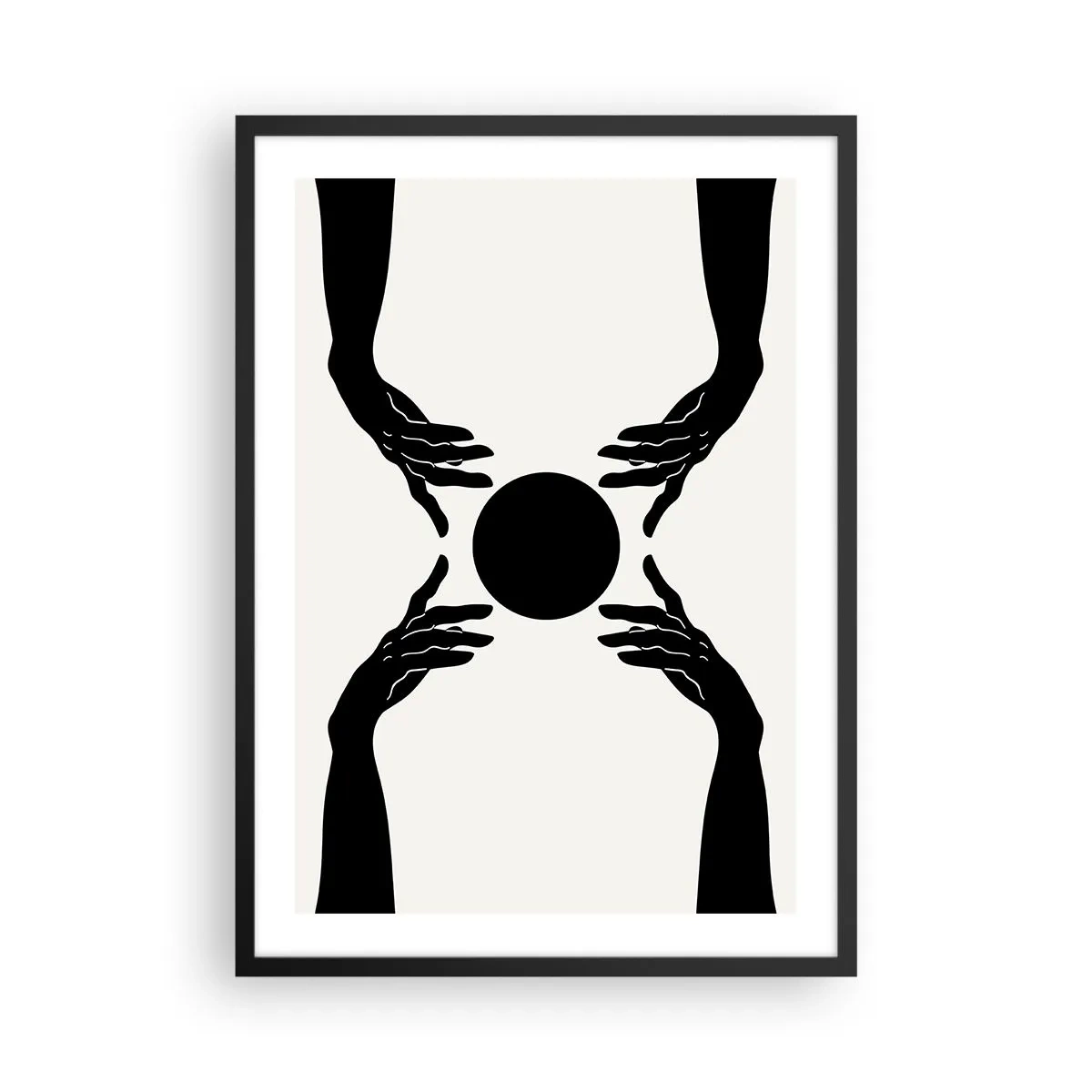 Poster în ramă neagră - Grafică alb-negru a unei mâini cu o minge - 50x70cm - Semnul secret - Decorațiune modernă pentru perete pentru living și dormitor ARTTOR