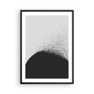 Poster în ramă neagră - Abstracție minimalistă cu o pată neagră pe un fundal deschis - 50x70cm - Mișcarea particulelor - Decorațiune modernă pentru perete pentru living și dormitor ARTTOR