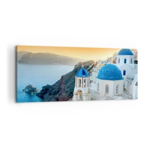 Tablou pe pânză - Santorini - îmbrățișat de stânci - 120x50 cm