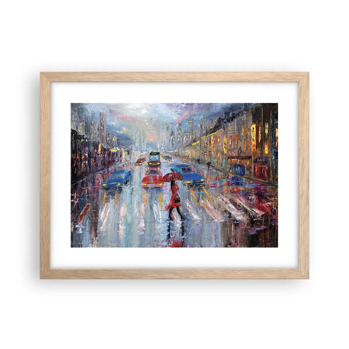 Poster în ramă de stejar deschis - O după-amiază ploioasă în oraș - 40x30 cm