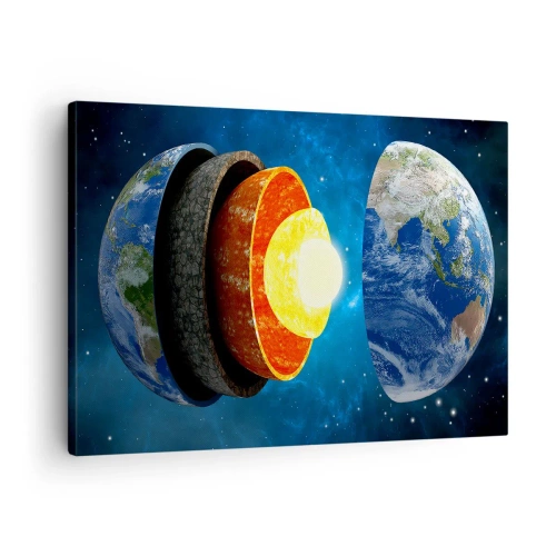 Tablou pe pânză Canvas - O secțiune transversală a Pământului care arată straturile sale în spațiu. - 70x50cm - Expediție în interiorul Pământului - Decorațiune modernă pentru perete pentru living și dormitor ARTTOR