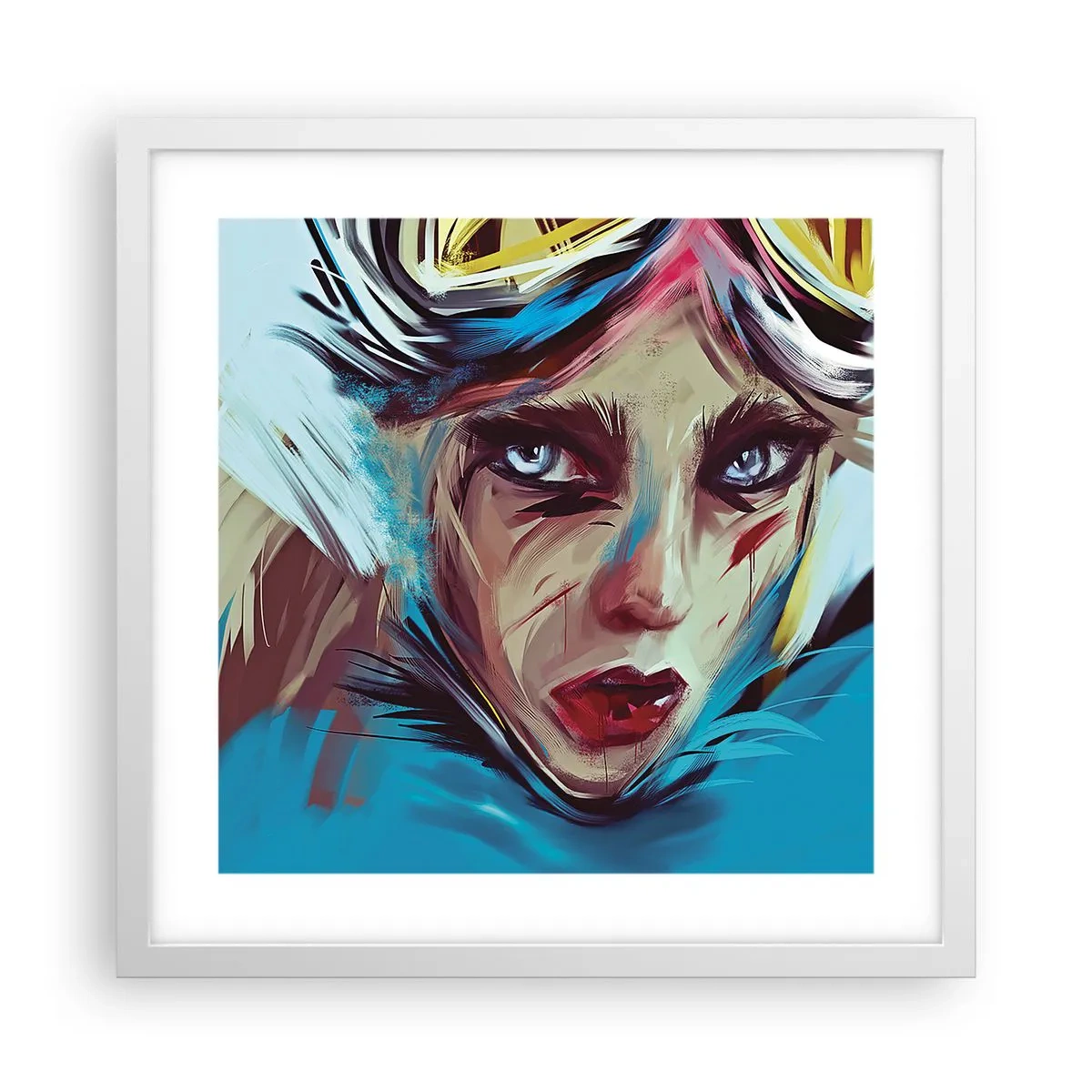 Poster în ramă albă - Războinica de drum - 40x40 cm