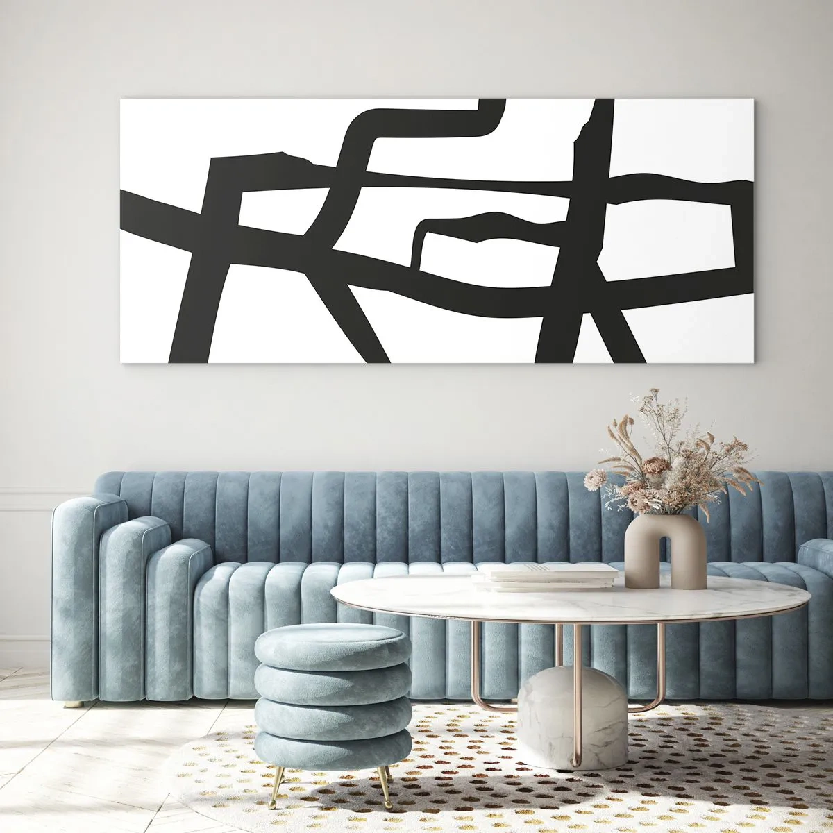 Tablou pe sticlă - Construcție în alb și negru - 140x50 cm