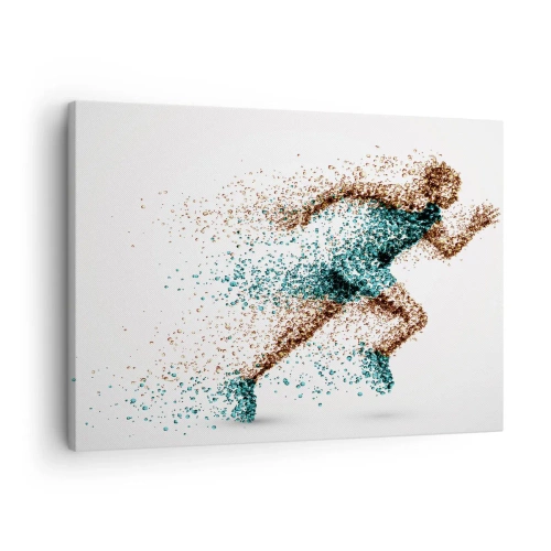 Tablou pe pânză Canvas - O figură dinamică de alergător compusă din particule minuscule - 70x50cm - Viața este o cursă - Decorațiune modernă pentru perete pentru living și dormitor ARTTOR