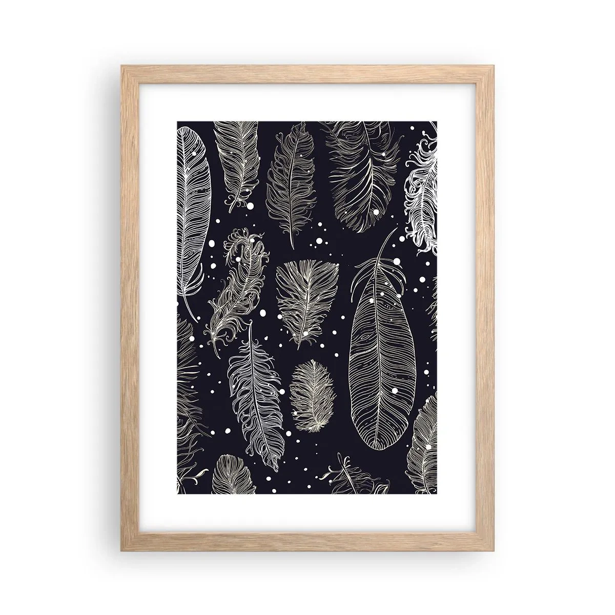 Poster în ramă de stejar deschis - Dantelă cu pene - 30x40 cm
