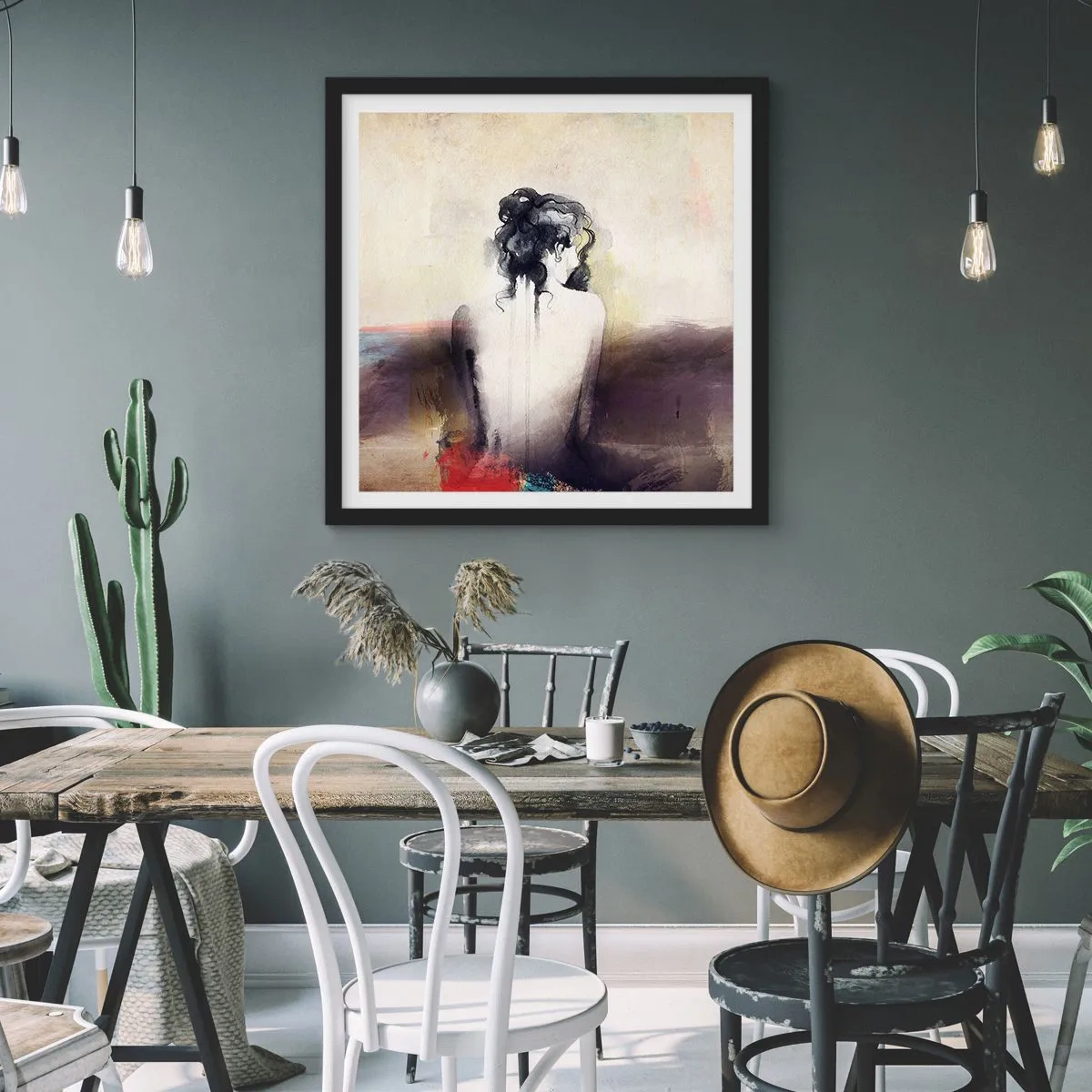Poster în ramă neagră - Linii moi, forme ovale - 30x30 cm