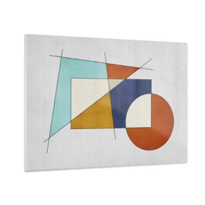 Tablou pe sticlă - Forme geometrice colorate pe un fundal deschis, în stil modernist - 70x50cm - Abstracție: distracție modernistă - Decorațiune modernă pentru perete pentru living și dormitor ARTTOR