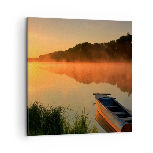 Tablou pe pânză - Răsăritul soarelui peste apă ca un strat de oglindă - 50x50 cm