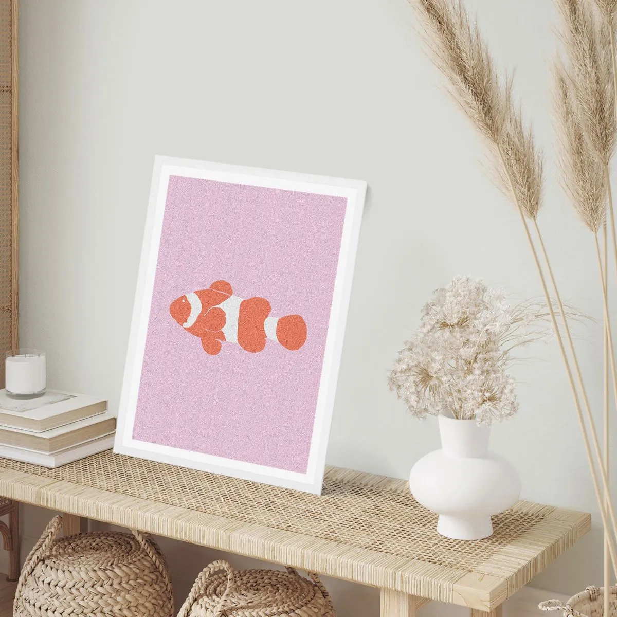 Poster în ramă albă - Coralul îi vine bine - 50x70 cm